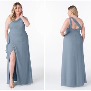 Azazie Slate Blue One-Shoulder Gown